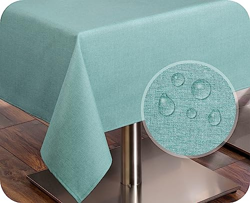 BEAUTEX Tischdecke Leinenoptik wasserabweisend, Eckig 130x160, Aquamarin | Pflegeleichte Tischwäsche aus 70 % Baumwolle und 30 % Polyester, waschbar bis 40 °C und mit hochwertigem Saum