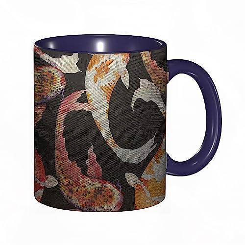 Tasse Keramik Aquarell Japanischer Fisch Karpfen Koi Musterdesign Schwimmen Kaffeetassen Große 330ml Mit Henkel 100% Handbemalt Trinkgläser Mit Griff Personalisierte Geschenk