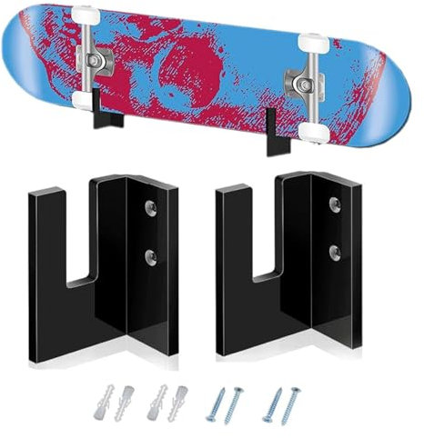 ZHYUAN 1 Set Skateboard-Aufbewahrungsregal,Skateboard wandmontiert,Skateboardständer,Wandmontierter Skateboardständer,Acryl-Skateboard-Ständer,Skateboardständer für den Heimgebrauch(Schwarz)