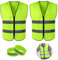 Giubbotto di Sicurezza Riflettente,Gilet di Sicurezza ad Alta Visibilità,Gilet Riflettente con Cerniera,Giubbotti di Sicurezza Antiforatura,2 Gilet di Sicurezza+2 Bracciale Riflettente per Auto Moto