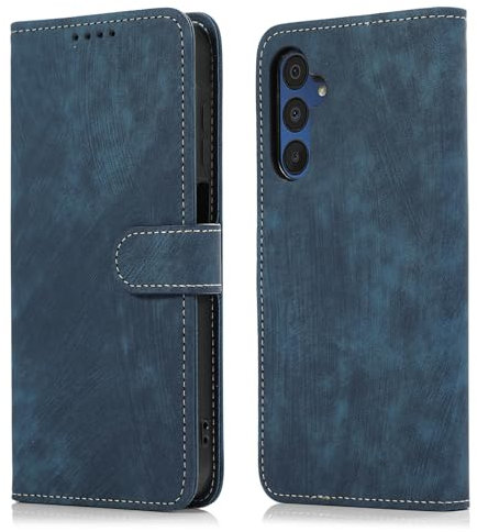 MIKULLE Cover a Libro per Samsung Galaxy A15 4G / 5G (6.5), Custodia in Pelle PU e Silicone TPU Bumper, Flip Chiusura Magnetica Caso Portafoglio con Funzione Stand - Blu