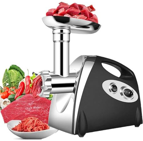 Tritacarne elettrico con 3 piastre e tubi di riempimento per salsicce, trasmissione in metallo, protezione da surriscaldamento, funzionamento silenzioso