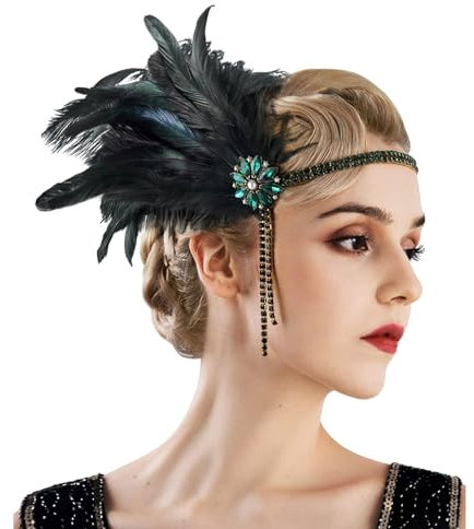 JiJiRuDU Damen 1920s Stirnband Vintage Feder Kristall Kopfschmuck Fascinator-Hut 20er Jahre Pfau Feder Haarband Cocktailparty Haar Accessoires Für Frauen Gatsby Kostüm Mottoparty