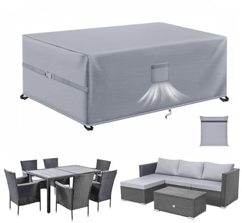 SIRUITON 242x162x100cm Professional Garden Furniture Covers Waterproof with Air Vent, Heavy Duty 420D Oxford Fabric, Garden Table Cover Waterproof, Outdoor Rattan Garden Furniture Covers, Anti-UV