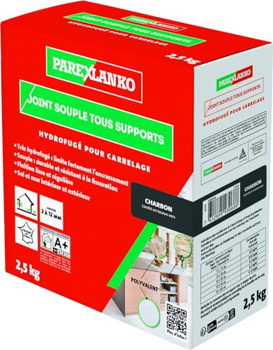 PAREXLANKO - Joint Souple tous Supports - Charbon - Joints de Carrelage de 2 à 15 mm Soumis à de Fortes Sollicitations - Neuf et Rénovation - Sol et Mur - Intérieur et Extérieur - 2,5 kg