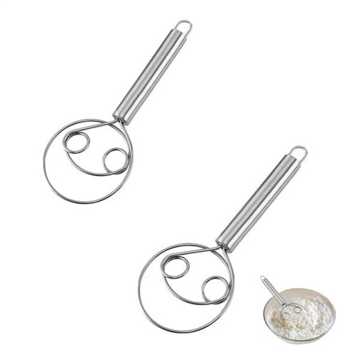 Dranng Dough Mixer Hand Tool, Handheld Stainless Steel Double Circle Flour Dough Whisk, Accessories Tool for Kitchen, for Bread, Batter, Cake, Pastry, and More (2 Piece)
