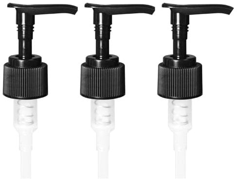 3 x Pump Dispenser Bottle Top Replacement Screw Pump Head With Long Tube and Twist Lock for Shampoo, Conditioner, Liquid Hand Soap, Shower Gel, Body Wash, Lotion, Standard Neck Fit 28-410, Black