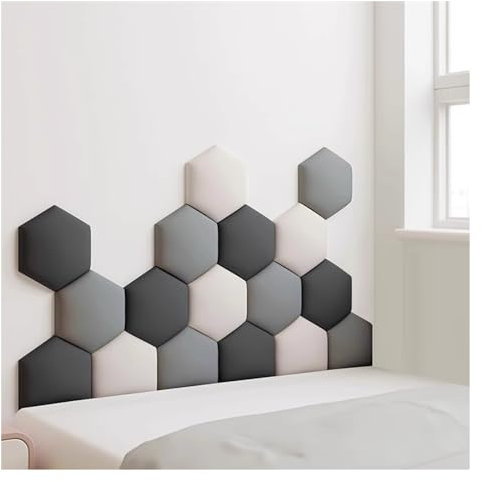 Wzmazingly 17 Stück Polsterpaneel Wand, Hexagon Selbstklebend Kindergarten Dekor Wandpaneele, 3D Anti-Kollisions Wandmontage Bett Kopfteil Wandpolster (Color : C, Size : 180x105cm)