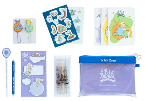 Grupo Erik | Set de Papeterie Le Petit Prince, Papeterie Kawaii | Inclut : 1 Stylo Bille Gel, 1 Crayon de Papier, 4 Surligneurs, 2 Trombones, 3 Carnets A6, Stickers