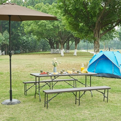 [en.casa] Klapptisch Lillestrøm Gartentisch Campingtisch klappbar 180 x 75 x 72 cm tragbar rechteckig Picknicktisch Outdoor Holzoptik, Dunkelbraun