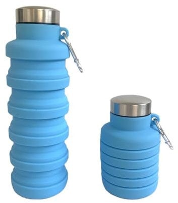 SANDA Collapsible Water Bottle - Blue UK Brand BPA Free Silicone Travel Essential 500ml - Foldable, Leakproof for Gym, Hiking, Camping, Cycling, Yoga - Kids Accessories