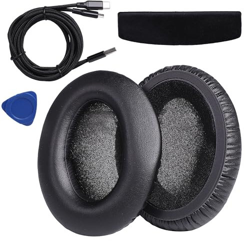 Fuworance Ersatz-Ohrpolster Earpad Ohrmuscheln Ersatzpolster Ersatz Ohrpolster Leder-Ohrpolster für Sennheiser HD515, HD555, HD595, HD579, HD598, PC360, HD518 Erhöhen Sie Komfort mit Ladekabel Schwarz