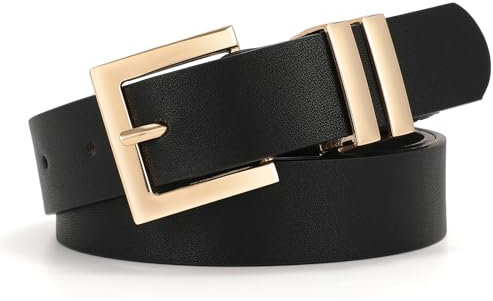 VONMELLI Damen Ledergürtel für Jeans Hosen Kleider Mode Damen Gürtel Quadratisch Gold/Silber Schnalle Taillengürtel für Frauen Schwarz mit Goldener Schnalle XL
