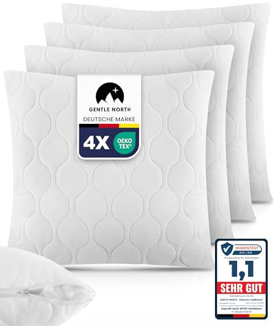 Gentle North Kopfkissen (60x60 cm groß) - 4er Set Kissen für Bett und als Dekokissen - Mit Reißverschluss für Füllung - Sofakissen - Zierkissen für Couch und Sofa - Ökotex - Waschbar bis 60° - Weiß
