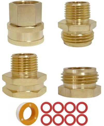 MAFERLIY 4 PCS Commonly Used Brass Garden Hose Connectors Set, 1/2 To 3/4 Hose Adapter, Female To Female Hose Adapter, Male To Male Hose Adapter, Garden Hose Fittings And Adapter, Shower Hose Adapter