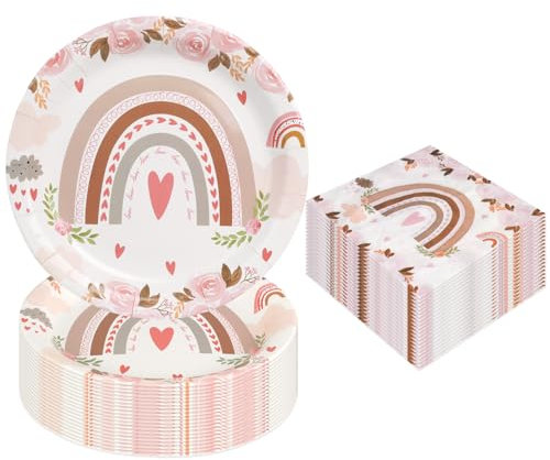 Vajilla Para Fiestas, Platos Y Vasos Para Fiestas De CumpleañOs, Vajilla Para Fiestas De CumpleañOs Con DiseñO De Rosas, Boho Rainbow Para DecoracióN De CumpleañOs, Baby Shower, Bodas, Picnics