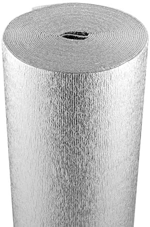 VEVOR Isolant thermique double réfléchissant, 15,24 x 1,22 m, rouleau d'isolation barrière radiante, noyau en mousse EPE, 3,2 mm, feuille d'aluminium double face, pour fenêtre, toit de camping-car