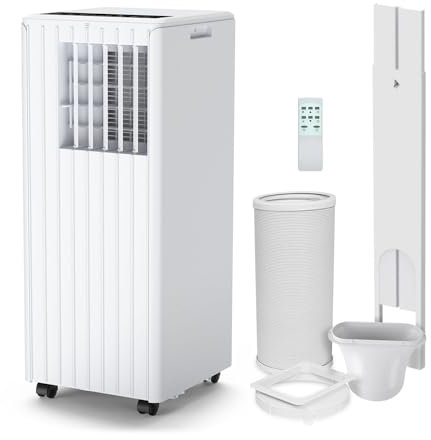 Air Conditioners 7000BTU 3 In1 Portable Air Conditioner, Dehumidifier 42L/Day, Cooler, Fan With 2 Speeds, Digital Display & Remote Control, 24 Hours Timer for Homes Rooms (Plastic)
