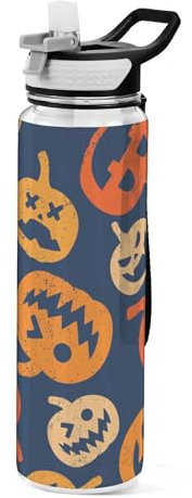 Sevdomey Bouteille d'eau en forme de citrouille d'Halloween avec couvercle à paille transparente et étanche pour sport de plein air, fitness, entraînement, voyage, 950 ml