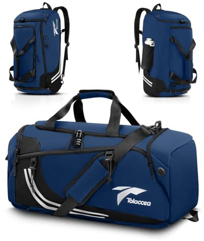 Tolaccea Sporttasche Herren Rucksackfunktion Groß 45L Sportrucksack mit Schuhfach Nassfach, Reisetasche Damen für Fitnessstudio Sauna Fussball Schwimmen Gym(Blau)