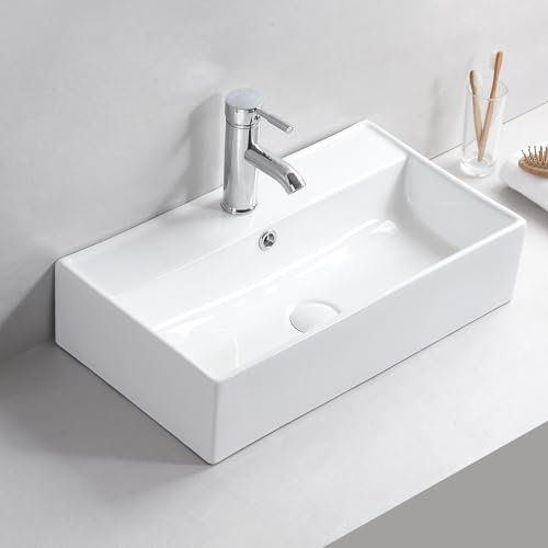 Fregadero rectangular de cerámica para baño, de 55 x 31 cm, lavabo de cerámica blanco
