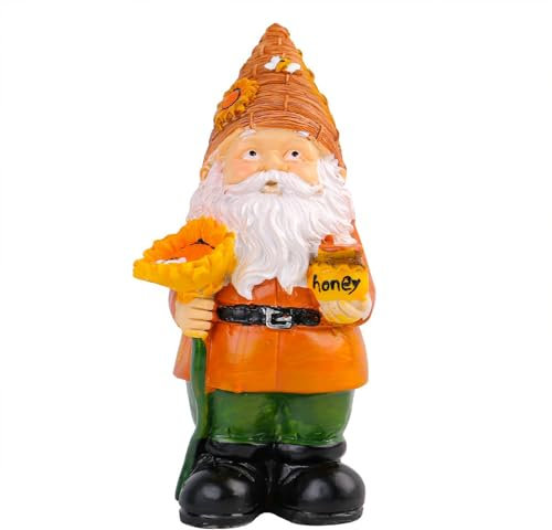 belupai Holding Sunflower and Honey Jar Gnome Figurine, Bumble Bee Garden Gnome Statue Bee Day Decoration Cute Drawf Fall Decoration Sculpture for Home Yards Garden Holiday Decor