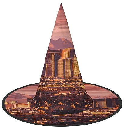 GBCDEDSL Las Vegas Sonnenuntergang Unisex Halloween Weihnachten Ball Geburtstag Party Karneval Polyester Vollhut Hexenhut Faltbar Leicht Hut