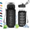 Vikaster Gourde, Gourde avec Paille 0.5l, sans BPA, Étanche & Réutilisable, Bouteille Enfant Ouvrir en Un Clic, Convient pour la Gym, Le Yoga, Le Camping, Randonnée