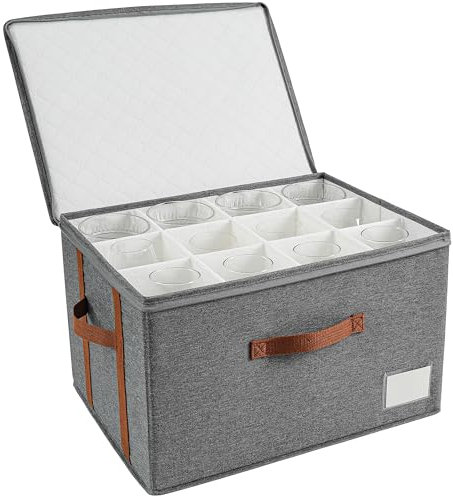 Aufbewahrungsbehälter für Stielgläser, Weinglas-Aufbewahrungsbox, mit Trennwänden, für 12 Rot- oder Weißweingläser, langlebige Glaswaren-Aufbewahrungsbehälter für Kristall- oder Stielgläser (grau-rot,