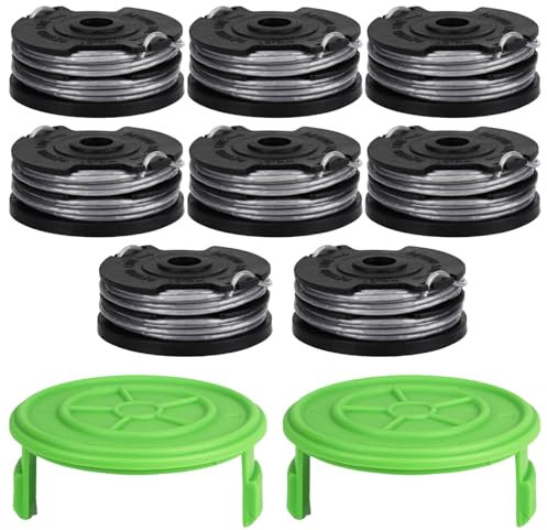 Yweller Bobina di ricambio 29187, lunghezza 8,3 m, spessore 1,65 mm, adatta per tagliaerba Greenworks 40 V, G40LTK2, G40LTK2, G40LTK2x, 2101507, 2101507UC, 8 bobine di filo + 2 coperture per bobine