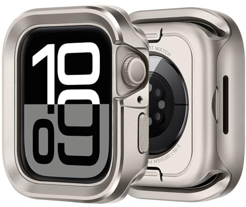 Bisikor Funda 2 en 1 Metal Compatible con Apple Watch Series 10 42mm Carcasa, Protector Resistente con Cubierta de Silicono Antigolpes para iWatch 42mm (Titanio)