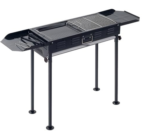 Generisch Tragbarer BBQ -Holzkohlegrill mit Lagerregal, tragbarer Holzkohlegrill Outdoor, Backschale, Hinterhof BBQ Lamb Spieß Camping Charcoal Grills, Höhenanpassung