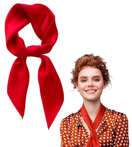 Red Scarf - 1Pcs Red Neckerchief Scarf for Women, Women Chiffon Head Scarfs Costume Bandana, Girls Vintage Handkerchief Ribbon Scarfs (Chiffon Fabric)