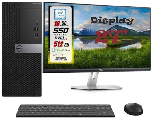 PC optiplex 7050 computer desktop Tower (Ricondizionato) windows 11 pro + office |Core i7 6700t | Ram 16GB| SSD M.2 512 GB NVME | Postazione completa + monitor 27 + (tast e mouse omaggio)