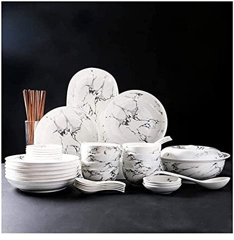 WOTZOV Set di stoviglie, Set di Piatti, 55 Pezzi, Stile Cinese, Porcellana Cinese, Servizio di Piatti in Ceramica Penh per 10 Persone