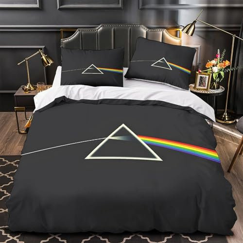 AYZOFCNDK Pink Floyd Bettbezug Set 3D Gedruckter UK-Rockband Bettwäschegarnitur Für Kinder Mädchen Jungen Bettwäsche Und Kissenbezüge Weich Microfaser Reissverschluss 3 Teilig King(220x240cm)