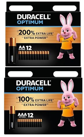 24 x Duracell (AAA et AA) Optimum (1 blister de 12 piles AAA et 1 ampoule de 12 piles AA) 24 piles (MX2400/MINI STYLO/MICRO et MX1500/STYLO/MIGNON)