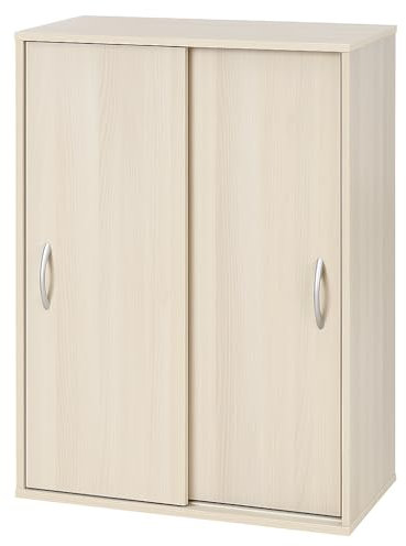 Aktenschrank mit Schiebetüren Akazien Holzoptik 106x68x33 cm viel Stauraum platzsparend vielseitig nutzbar für Büro Wohnzimmer Flur Aufbewahrung Kommode Regal