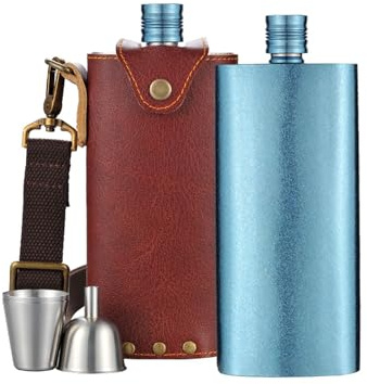la botella de los hombres, Petaca de titanio puro de 500 ml con embudo multicolor for viajes, acampadas, senderismo y actividades al aire libre.(Blue)