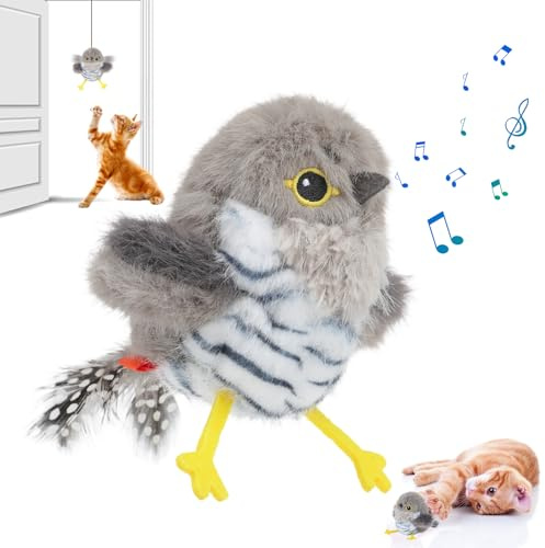 Yaskyly Elektrisches Interaktives Katzenspielzeug mit Beweglichem Vogel - Automatisches Katzen Spielzeug zur Beschäftigung und Bewegung | 3 Modi, Leise & Wiederaufladbar