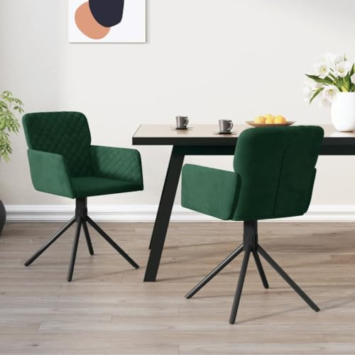QJBSAVVA Esszimmerstühle 2er Set Drehbar Dunkelgrün Samt 51,5x59x83,5 cm Armlehnstuhl mit Metallgestell Komfortable Polsterung für Esszimmer Küche Wohnzimmer