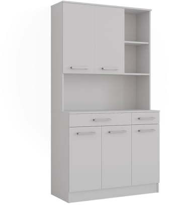 Vicco Küchenbuffet Raul, Weiß, 100.1 x 188.5 cm | mit 5 Türen & 2 Schubladen, mit offener Geräteablage und erweiterbarem Stauraum