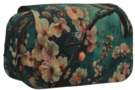 bmnaswt Federmäppchen mit doppeltem Klappetui mit Blumen- und Vogel-Kunstdruck, Oxford-Stoff mit Reißverschlusstaschen, ideales Geschenk