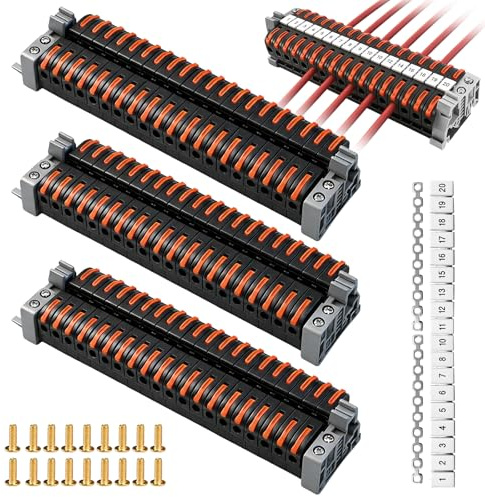 techextra Bornes en série Rail DIN 60 pièces - bornes de connexion | borne de passage Rail DIN 0,08–4 mm² PCT-211 | bornes à vis enfichables kit | bornes électriques pour un câblage rapide