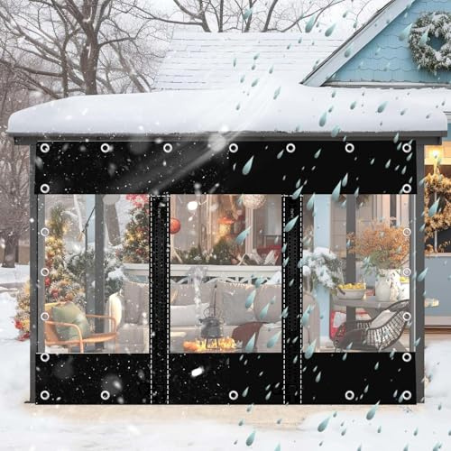Transparente PVC Plane Seitenteile mit Reißverschlusstür Wasserdicht Wetterfest Outdoor Vorhänge für Pergola Pavillon Inklusive Ösen für einfache Montage