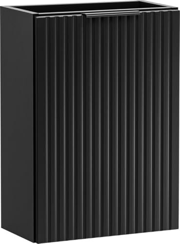 WFL GROUP Waschbeckenunterschrank 40 cm Wandhängend mit Rillenfronten – Soft-Close Tür und 3 Griffsets in Gold, Chrom & Schwarz – Geriffelter Waschtischunterschrank in Schwarz