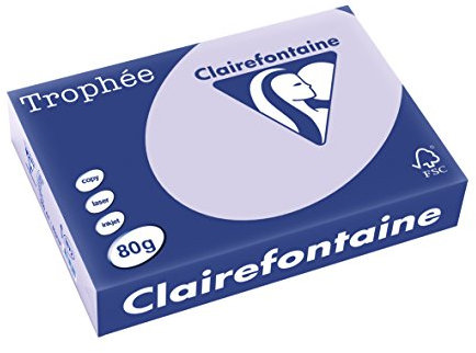 Clairefontaine 1872C - Karton mit 5 Ries Druckerpapier / Kopierpapier Trophee, intensive Farben, DIN A4, 80g, 500 Blatt x 5, Lila, 1 Karton