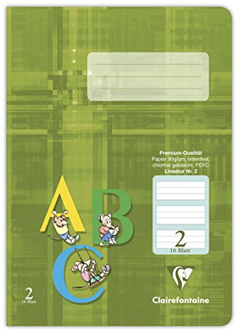 Clairefontaine 331552C - Schulheft DIN A5, 16 Blatt, 90g, grüne Lineatur 2 liniert für 2 Schuljahr, Khaki, 1 Stück