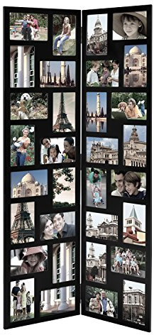 Asense Decorative 32 Openings 4 by 6 Inch Black Wood Hinged Folding Partition Screen-Style Collage Picture Photo Frame Floor Standing