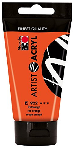 Marabu 12200002922 – Artist Acryl Rouge Orange 75 ML, Peinture Acrylique Fine de qualité Artistique, à Base d'eau, consistance pâteuse, hautement pigmentée, très Bonne Brillance et opacité